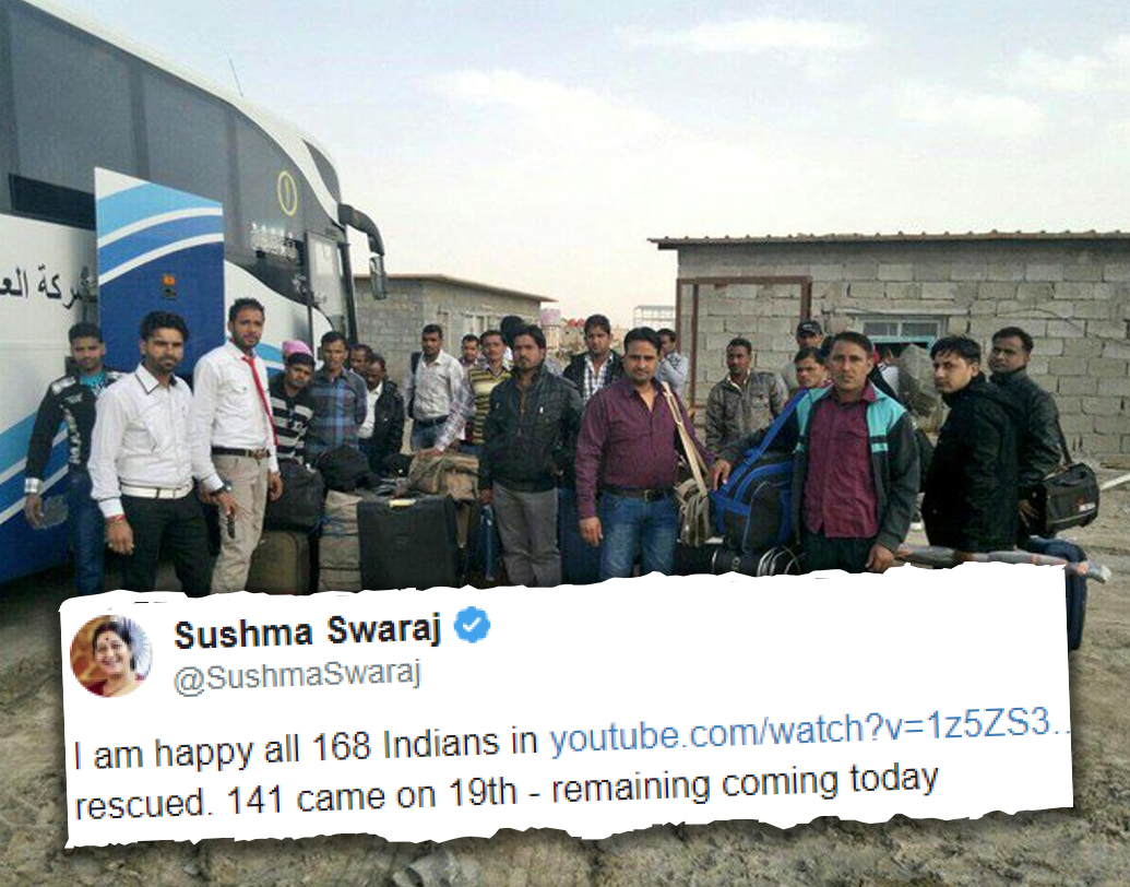 পুরো বিষয়টি টুইট করে সাহায্য চাওয়া হয় সুষমার। তিনি তড়িঘড়ি পদক্ষেপ করে দু’দফায় দেশে ফিরিয়ে আনেন মোট ১৬৮ ভারতীয়কেই।