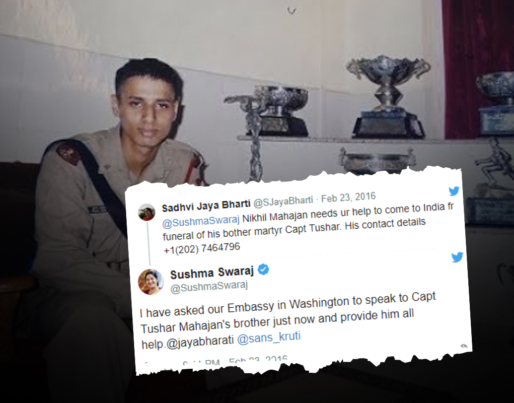 তাঁর সাহায্যেই ক্যাপ্টেন নিখিল মহাজন ওয়াশিংটন থেকে ভারতে এসে শেষ শ্রদ্ধা জানাতে পেরেছিলেন তাঁর ভাই শহিদ তুষার মহাজনকে ।