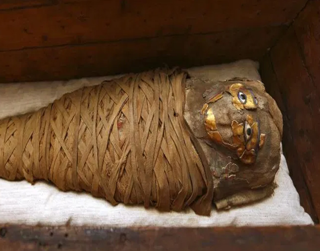 বের করে নেওয়া অঙ্গ প্রত্যঙ্গ ও মৃতদেহটিকে নাট্রন নুনের আস্তরণে আবৃত করে রাখা হত। এই নুন সোডিয়াম কার্বনেট, সোডিয়াম বাইকার্বনেট, সোডিয়াম ক্লোরাইড, সোডিয়াম সালফেটের একটি প্রাকৃতিক যৌগ। এর ফলে আর্দ্রতার শেষ বিন্দুটিও শুকিয়ে যেত। বিচ্ছিন্ন অঙ্গ প্রত্যঙ্গগুলিকে লিনেনে মুড়ে সংরক্ষিত রাখা হত বিশেষ পাত্রে। প্রত্যেক আধারের ঢাকনা ছিল রাজত্ব ও আকাশের দেবতা হোরাসের চার ছেলের প্রতীক। ( ছবি: সোশ্যাল মিডিয়া )