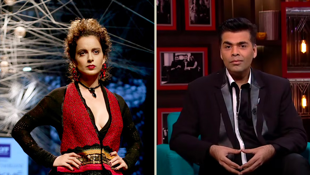 কর্ণ জোহরের টক শো-এ গিয়ে তাঁকে মুখের উপর ‘স্বজনপোষণের  মাফিয়া’ বলেছিলেন কঙ্গনা। সুশান্ত সিংহ রাজপুতের মৃত্যুর আনেক আগেই কঙ্গনা টিনসেল টাউনে স্বজনপোষণের প্রতিবাদে মুখর হয়েছিলেন।