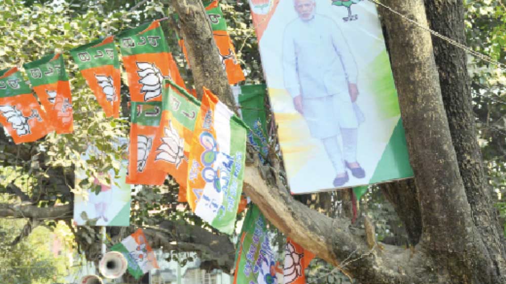 Roads of Bolpur are full of flags of BJP and TMC