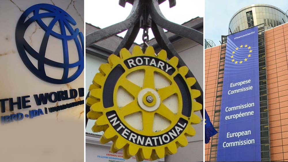 হু-এর সাহায্যকারীর মধ্যে‌ এর পর আছে বিশ্ব ব্যাঙ্ক (৩.৪২ শতাংশ), রোটারি ইন্টারন্যাশনাল (৩.৩৩ শতাংশ) এবং দ্য ইউরোপিয়ান কমিশন (৩.৩ শতাংশ)।