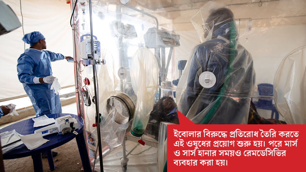 এর আগে ইবোলা ভাইরাস যখন সারা  বিশ্বকে চোখ রাঙাচ্ছিল, তখন ইবোলার বিরুদ্ধে প্রতিরোধ তৈরি করতে এই ওষুধের সফল প্রয়োগ শুরু হয়। পরে এর অ্যান্টিভাইরাল ক্ষমতার উপর আস্থা রেখে মার্স ও সার্স হানার সময়ও রেমডেসিভির ব্যবহার করা হয়।