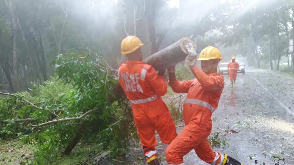 দিঘায় গাছ ভেঙে পড়ে আটকে গিয়েছে রাস্তা। দুর্যোগ মাথায় নিয়েই রাস্তায় ভেঙে পড়া গাছ সরানোর কাজে নেমেছে বিপর্যয় মোকাবিলা বাহিনী।