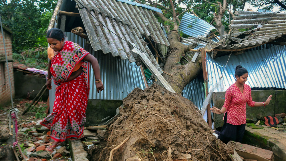 নামখনায় গাছ উপড়ে পড়ে মাঝখান থেকে ভেঙে দু’টুকরো বাসস্থান। ধ্বংসস্তূপ থেকেই প্রয়োজনীয় সাংসারিক জিনিসের খোঁজে আশ্রয়হীন মুখগুলি।