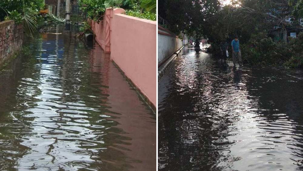 জলমগ্ন বেহালা। প্রবল বৃষ্টিতে ভাসছে রাস্তা।