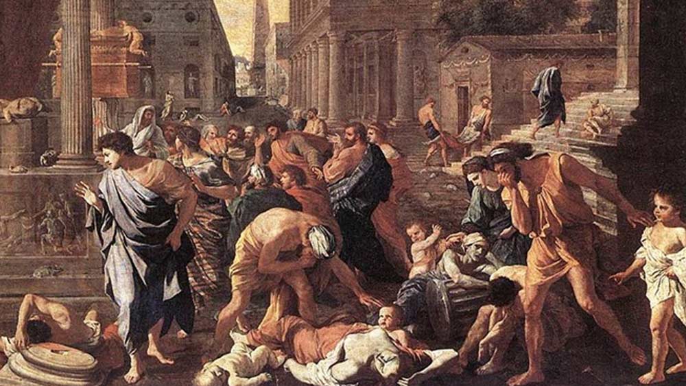 আথেন্সের মহামারি:
খ্রিস্টপূর্ব ৪৩০, গ্রিসের আথেন্স ও স্পার্টার মধ্যে শুরু হয়েছে পেলোপনেশিয়ান যুদ্ধ। সেই সময়ই আথেন্সে এক অজানা রোগের প্রাদুর্ভাব ঘটে। তা আকার নিল মহামারির। তবে কী রোগের কারণে এই মহামারি, তা নিয়ে মতভেদ রয়েছে। গ্রিক ইতিহাসবিদ থুসিডিডেসের বর্ণনা অনুযায়ী, “স্বাস্থ্যবান লোকেদের কপালের তাপমাত্রা হঠাৎ বেড়ে গেল। চোখ লাল ও জ্বালাজ্বালা ভাব। জিভ-গলাতেও লালচে ভাব।’’ এর জেরে প্রায় এক লক্ষ মানুষের মৃত্যু হয়েছিল। পরে লিবিয়া, ইথিওপিয়া, মিশরেও এই রোগ ছড়ায়।