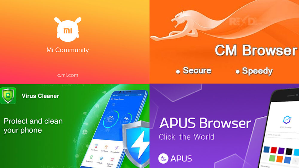 এমআই কমিউনিটি, সিএম ব্রাউজার্স, ভাইরাস ক্লিনার, আপুস ব্রাউজার