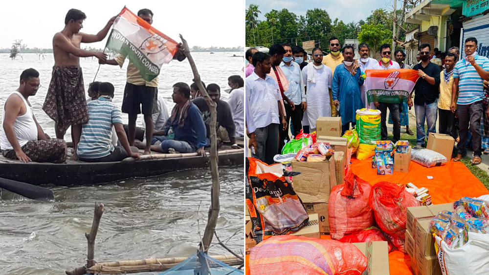 আমফান দুর্গত এলাকায় কংগ্রেস কর্মীরা।—নিজস্ব চিত্র।