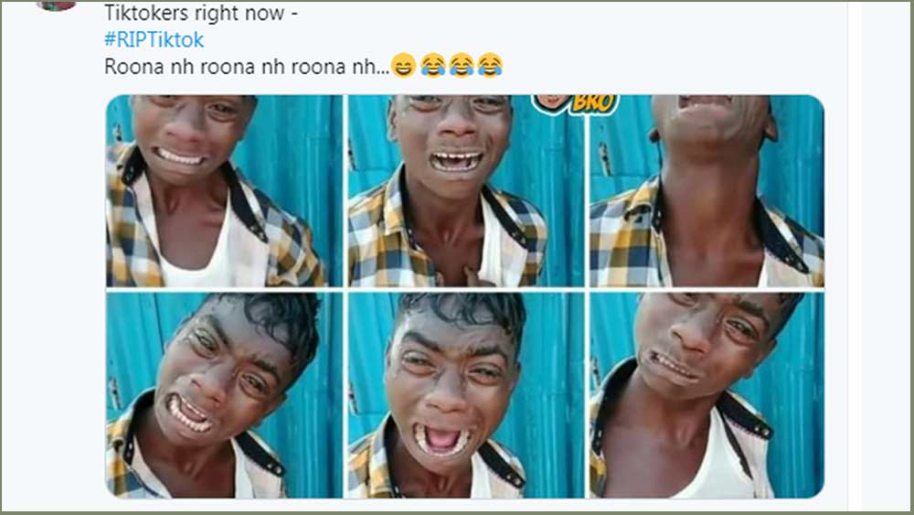 কোথাও দেখা যাচ্ছে, এক কিশোরের কান্নার নানান মুহূর্ত নিয়ে একটি কোলাজ বানানো হয়েছে। যেন টিকটক ব্যবহারকারীরা এমন ভাবে অঝোরে কান্নাকাটি শুরু করেছেন। আর মজা করে তাঁদের যেন সান্ত্বনা দেওয়া হচ্ছে, কান্নাকাটি না করতে বলছেন সবাই।