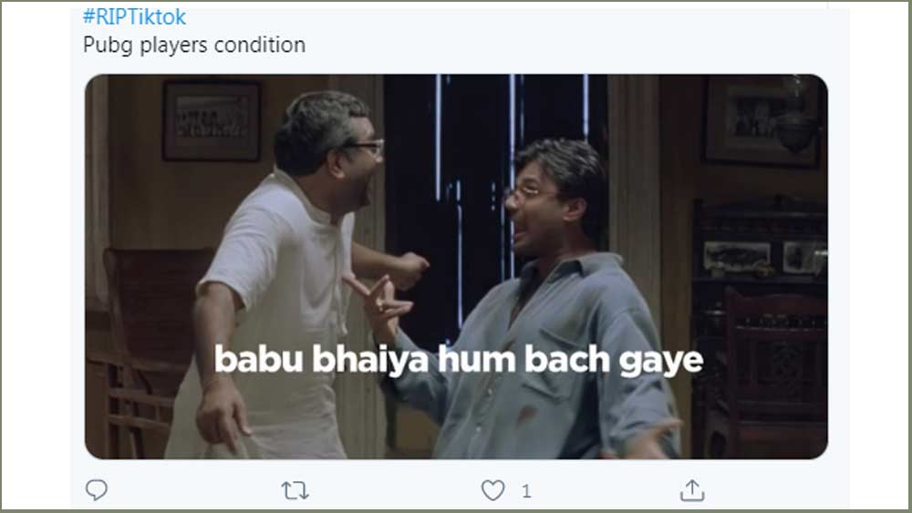 টিকটক ব্যান হয়ে গেলেও পাবজি যেহেতু নিষিদ্ধ হয়নি, তাই পাবজি প্লেয়াররা যেন ‘হেরাফেরি’ ফিল্মের পরেশ রাওয়াল আর সুনীল শেট্টির মতো নাচতে নাচতে বলছেন, “আমরা বেঁচে গেলাম।”