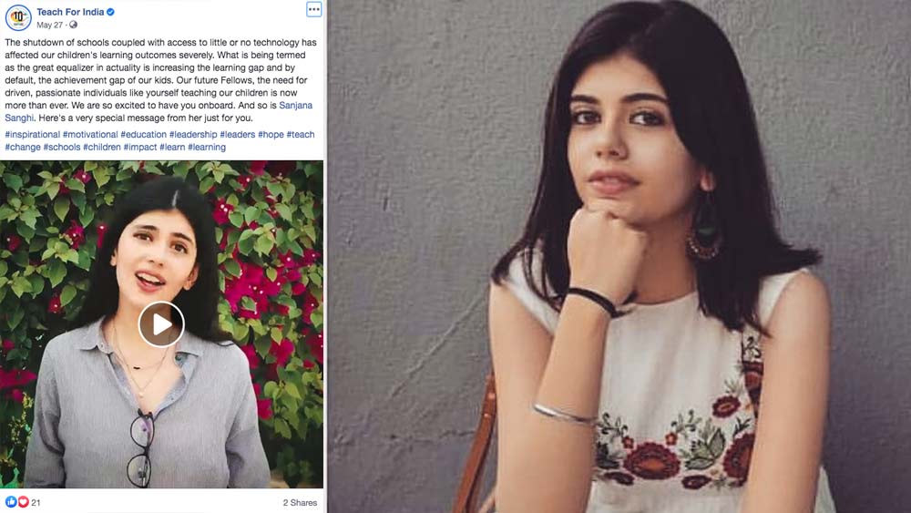 সমাজসেবার ক্ষেত্রেও সঞ্জনা নিয়মিত মুখ। স্বেচ্ছাসেবী সংস্থার হয়ে পিছিয়ে পড়া পরিবারের শিশুদের পড়ান তিনি।