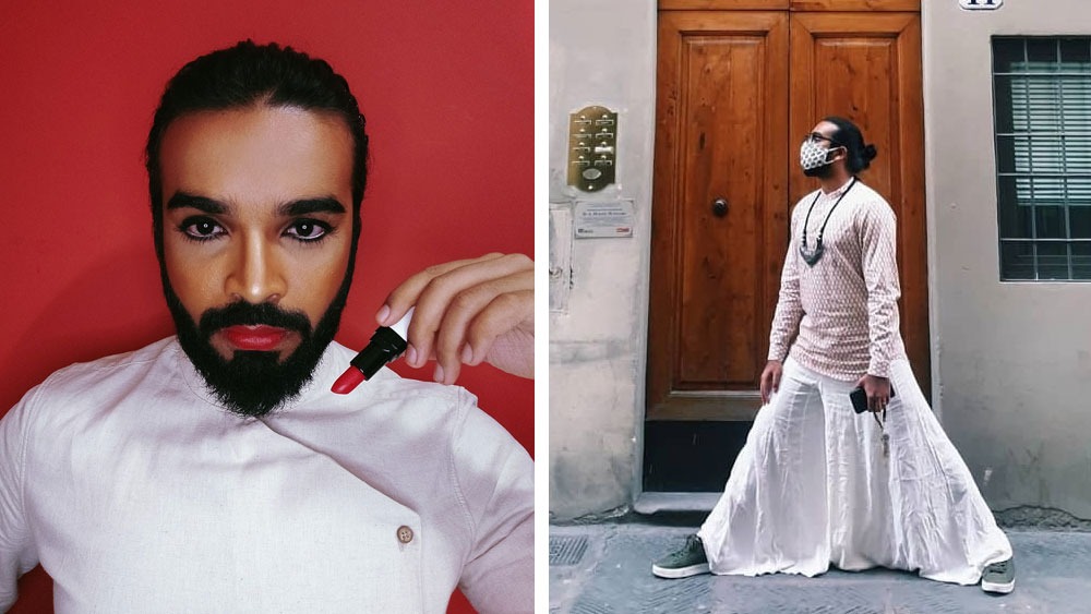 লাল লিপস্টিক, স্কার্টে স্বচ্ছন্দ পুষ্পক।