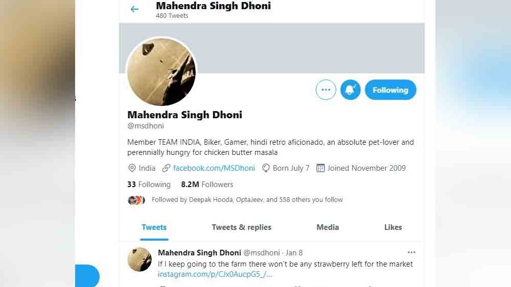  ‘ব্লু টিক’ সরে যাওয়ার পর ধোনির টুইটার এমন ছিল। 