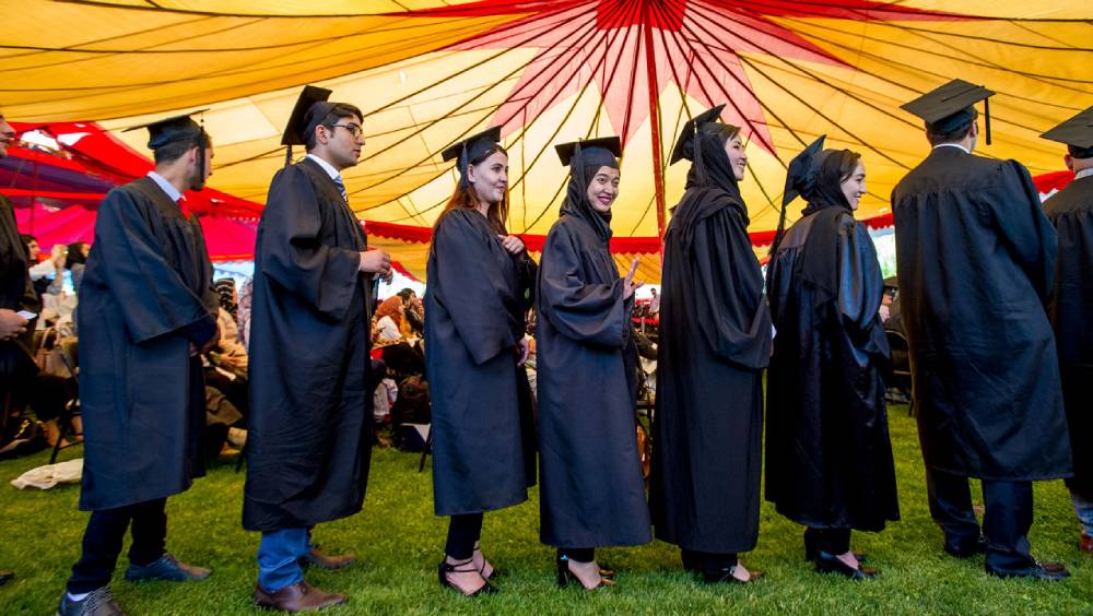 সমাবর্তন অনুষ্ঠান। কাবুলে আমেরিকান ইউনিভার্সিটি অব আফগানিস্তানে। ২০২০ সালের মে মাসে। -নিজস্ব চিত্র।