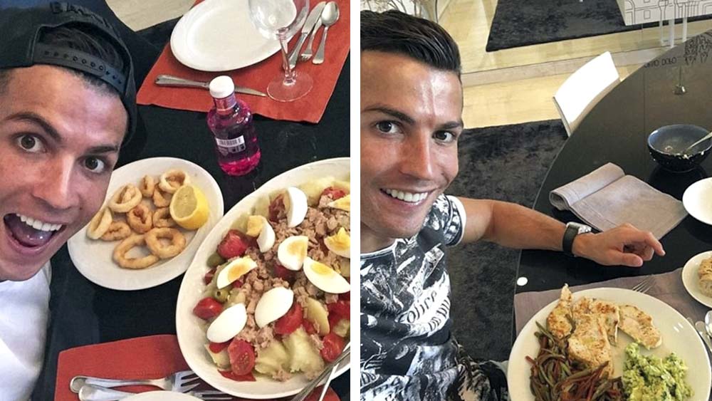 সেই খাবারে থাকে প্রচুর পরিমাণে প্রোটিন, শস্য। ফ্যাট জাতীয় খাবার খুব কম খান রোনাল্ডো। তিনি বলেন, “রোজ খাবার খাও। শক্তি ধরে রাখার জন্য এটা জরুরি।”