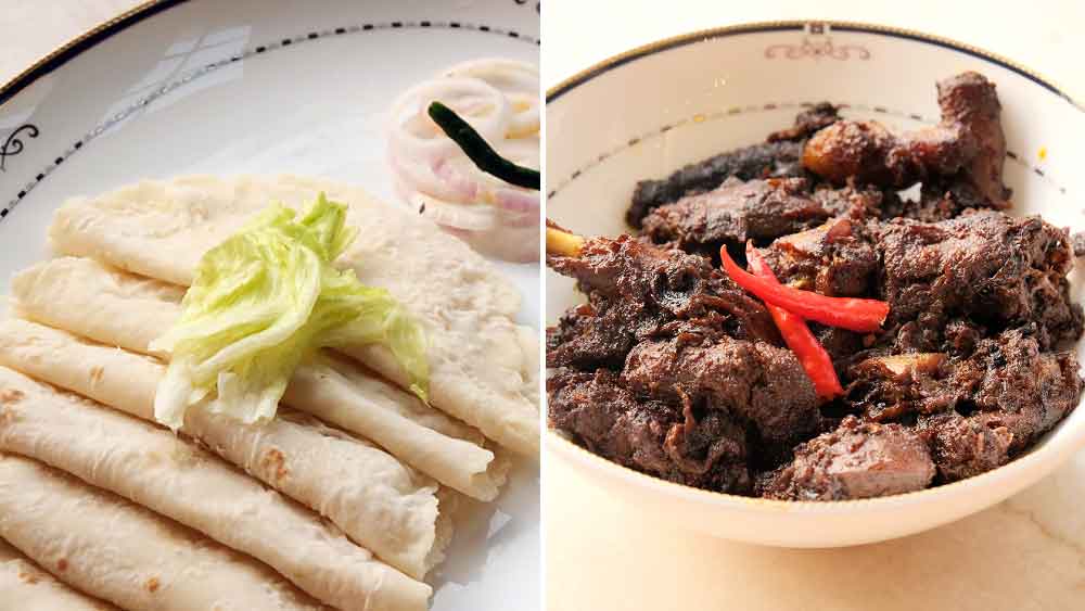 চালের রুটির সঙ্গে হাঁসের কষা মাংস