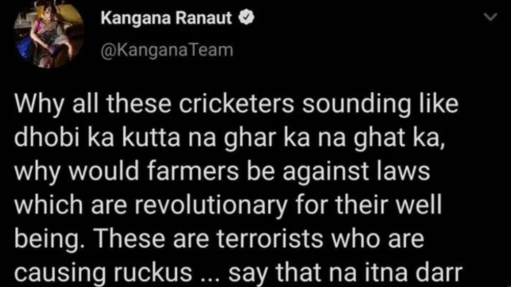 মোছা হয়েছে কঙ্গনার এই টুইট।