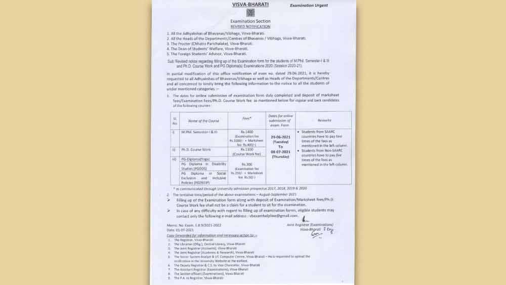 বিশ্বভারতী কর্তৃপক্ষের দেওয়া চিঠি 