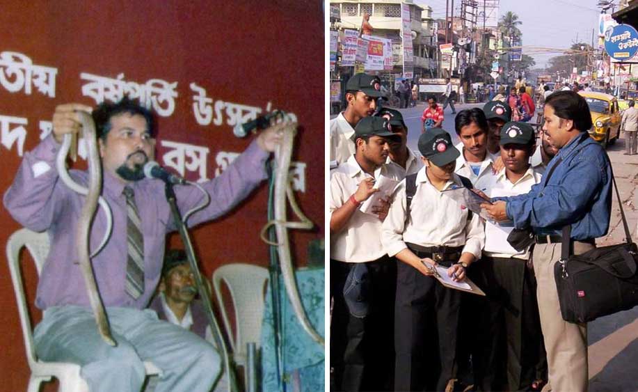 সাপ নিয়ে একটি সচেতনতামূলক অনুষ্ঠানে ও ছাত্রদের সঙ্গে। 