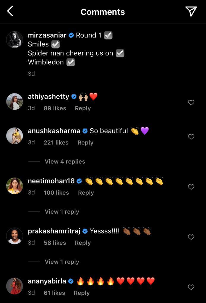 সানিয়ার পোস্টে অনুষ্কাদের মন্তব্য।