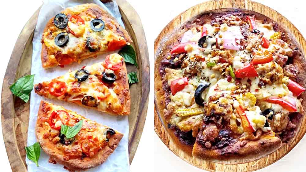 নিওপলিটন পিৎজ়া ও চিকেন পিৎজ়া (আটা বেসড)