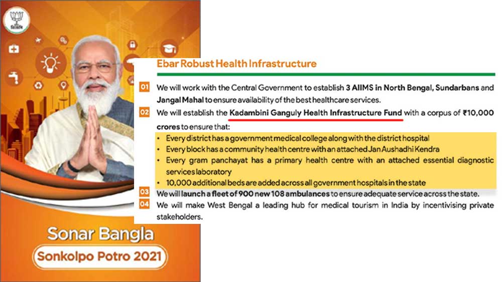 বিজেপি-র ইস্তাহারে কাদম্বিনী গঙ্গোপাধ্যায়ের উল্লেখ।