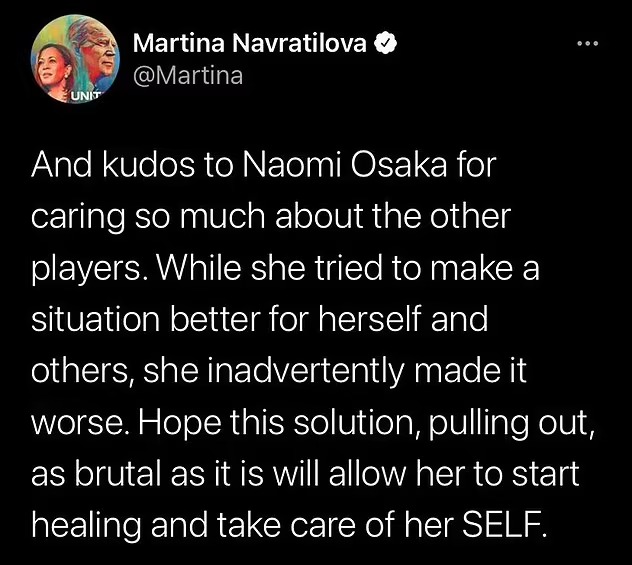 নাভ্রাতিলোভার মুছে দেওয়া সেই টুইট। 