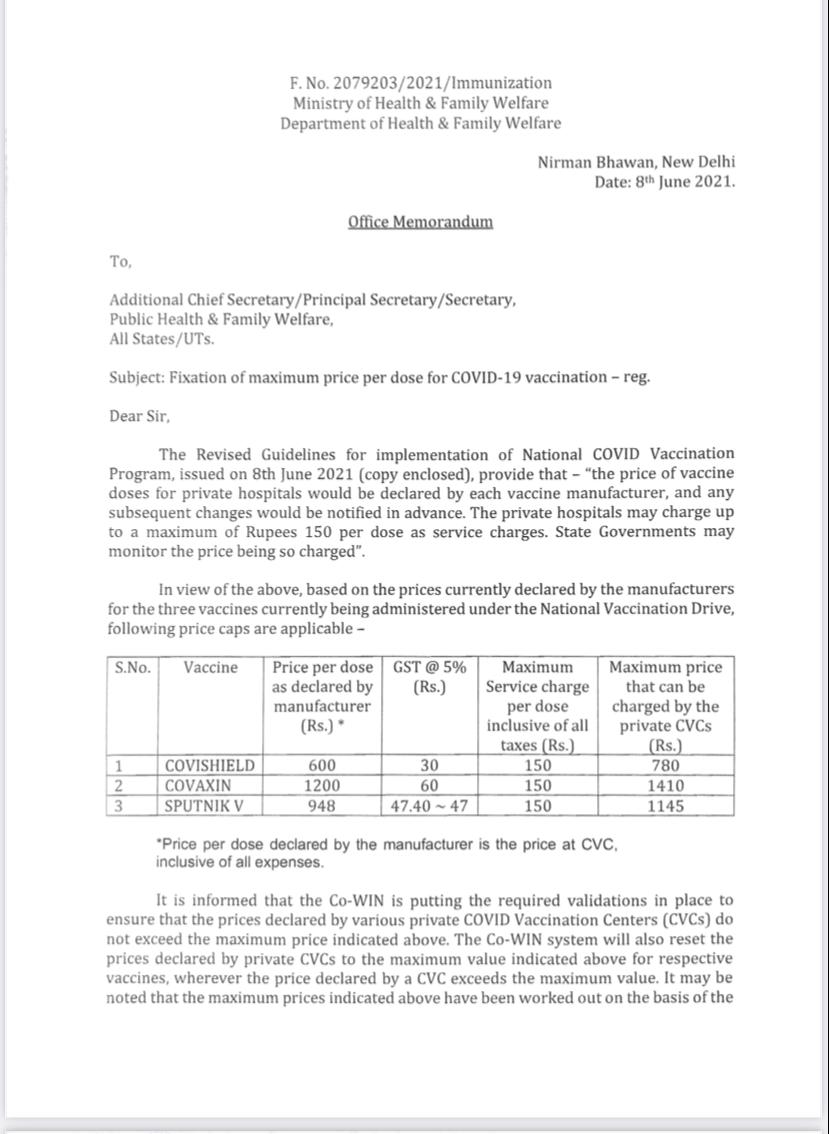 কেন্দ্রীয় স্বাস্থ্য মন্ত্রকের পাঠানো নির্দেশিকা 