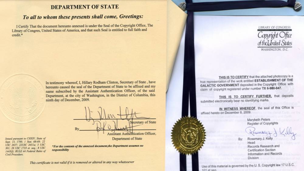 ২০০৯ সালে হোপের গ্যালাকটিক গভর্নমেন্ট আমেরিকার সরকারের মান্যতাও পায়। খোদ হিলারি ক্লিন্টন সই করেছিলেন গ্যালাটিক ইলডিপেন্ডেন্ট সরকারের স্বীকৃতি পত্রে।