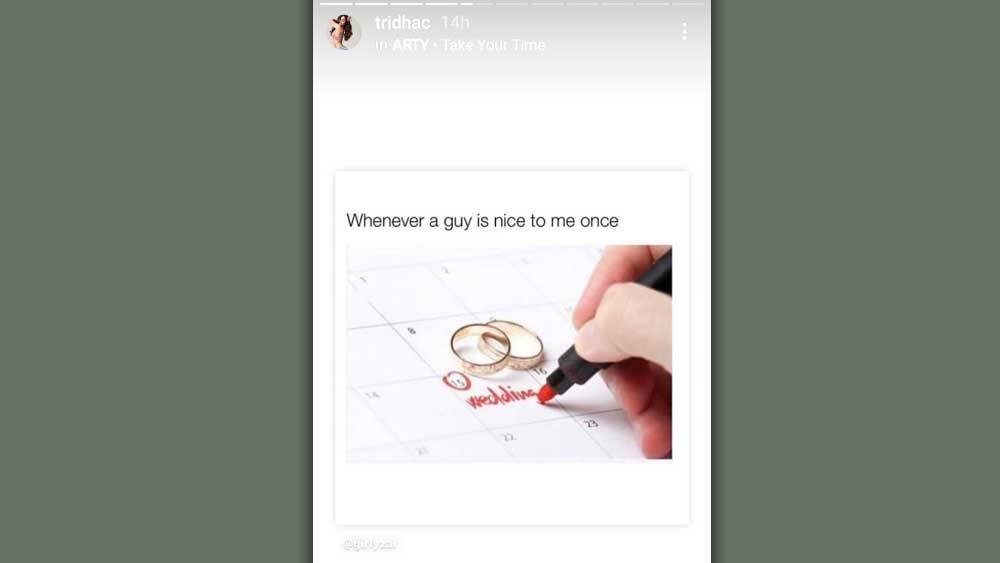 ত্রিধার ইনস্টাগ্রাম স্টোরি, যেটি তিনি মুছে দিয়েছেন 