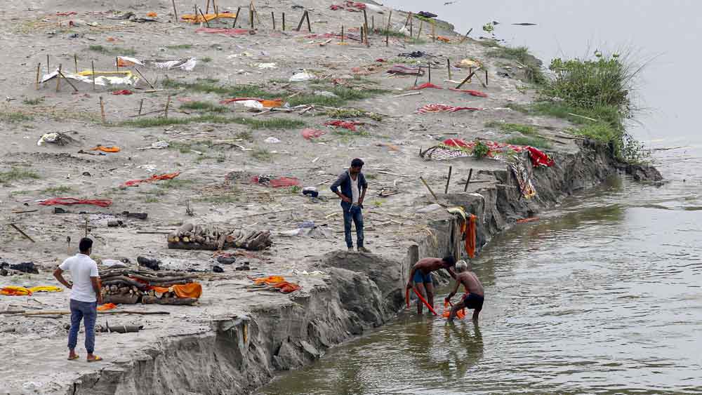 গঙ্গার অগভীর অংশে এক মাইলেরও কম দূরত্বে প্রায় ৪,০০০ দেহ দেখা গিয়েছে।