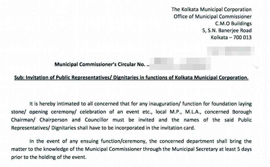 পুরসভার অনুষ্ঠানে অতিথি আমন্ত্রণের নিয়মবিধির প্রতিলিপি।