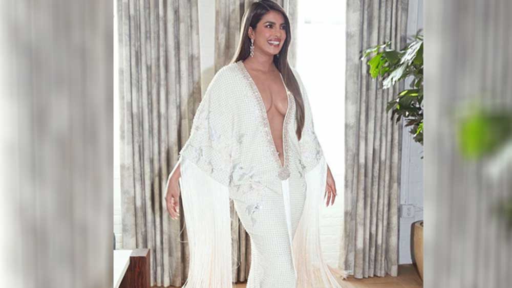 গ্র্যামির জন্য প্রিয়ঙ্কার বিশেষ ডিপ ভি-নেক লংগাউন তৈরি করেছিলেন তামারা র‌্যাল্ফ ও মাইকেল রুশো। পোশাক তৈরির সময় এই বিষয়টি তাঁরা মাথায় রেখেছিলেন।