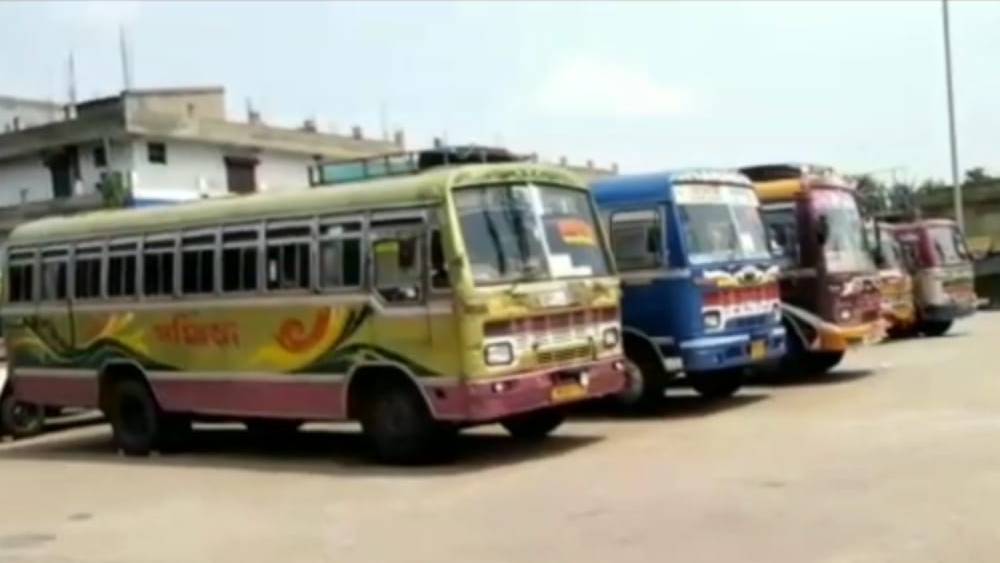 সারি দিয়ে দাঁড়িয়ে বাস 