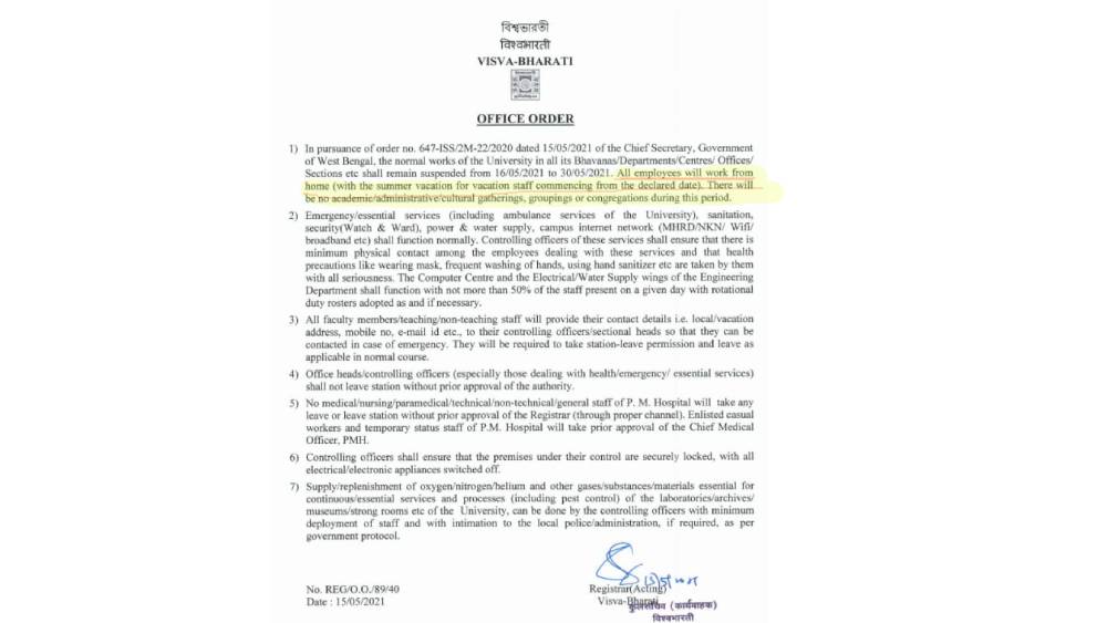 বিশ্বভারতী বিশ্ব বিদ্যালয়ের ওই নির্দেশিকা। 