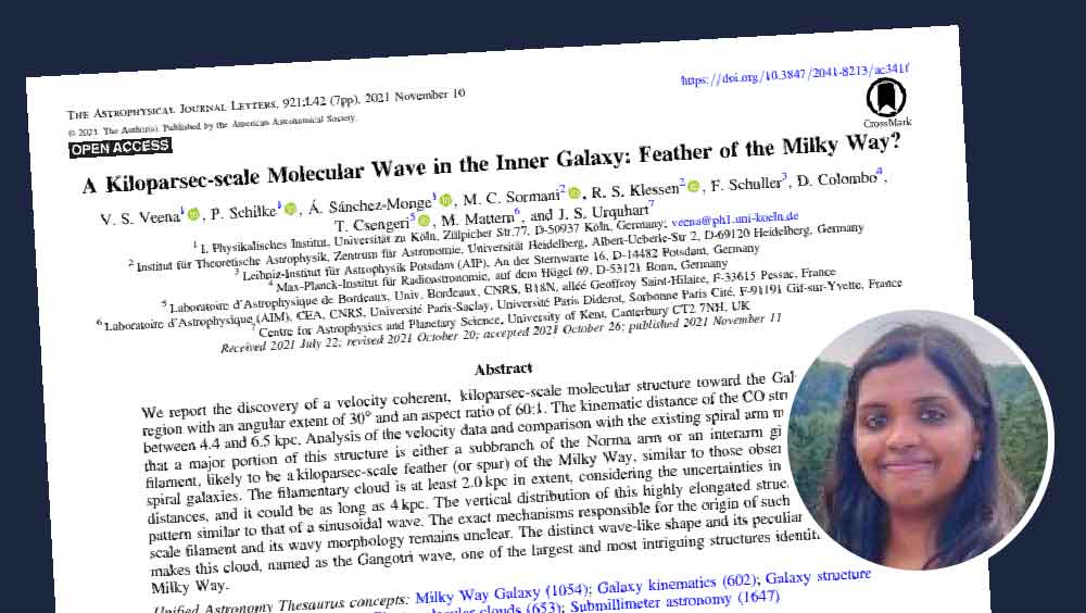 গবেষণাপত্র ও ইনসেটে, জার্মানির কোলন বিশ্ববিদ্যালয়ের জ্যোতির্পদার্থবিজ্ঞানী  ভি এস বীণা। গ্রাফিক- শৌভিক দেবনাথ।