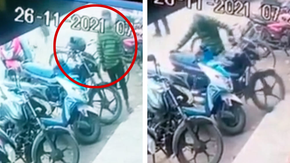 সিসি ক্যামেরায় ধরা পড়েছে বাইক চুরির ছবি।