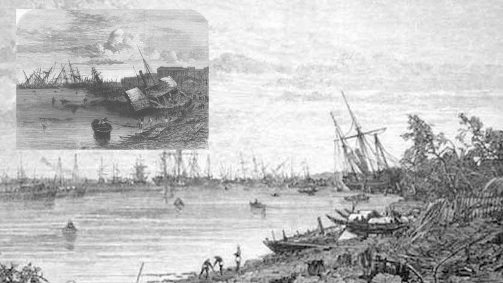 গঙ্গার তীব্র জলোচ্ছ্বাসে লণ্ডভণ্ড হয়ে যায় গঙ্গার ঘাটগুলি। দেশীয় ডিঙি নৌকোর পাশাপাশি উধাও বিদেশি বণিকদের জাহাজও। ঝড়ের তীব্রতা এতটাই বেশি ছিল যে শোনা যায়, গঙ্গা থেকে একটি বজরা এসে আটকে যায় সেই (ক্রিক রো-এর) খাঁড়িতে। এর থেকেই এলাকার নাম ডিঙাভাঙা লেন। আঠারো শতকে ব্রিটিশদের তৈরি কলকাতার মানচিত্রে এই অঞ্চলকে ‘ডিঙাভাঙা’ হিসেবেই দেখানো হয়েছে।(ছবি: সোশ্যাল মিডিয়া)