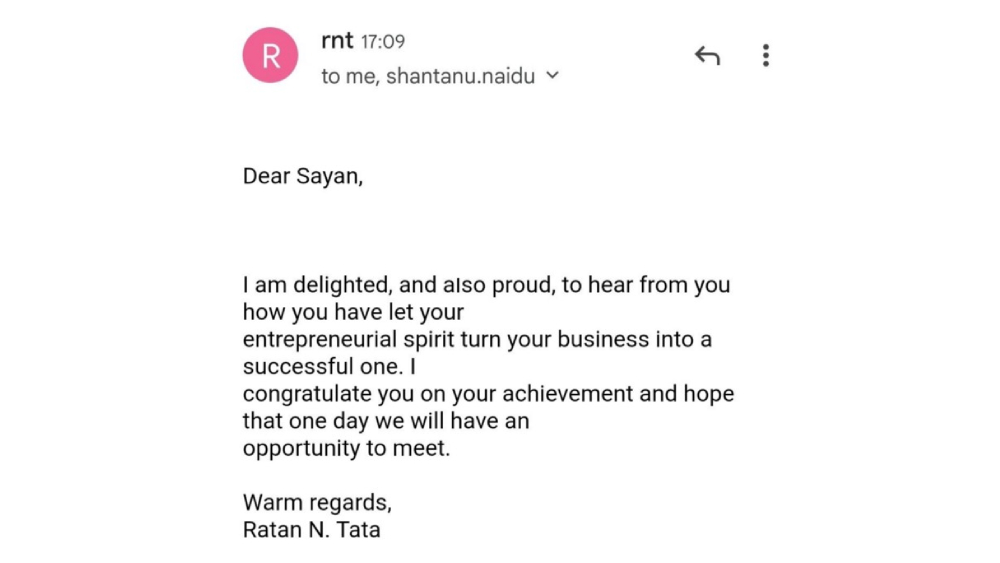 সায়নকে লেখা রতন টাটার চিঠি।