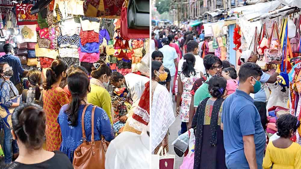 পুজোর কেনাকাটার ভিড়ে মানা হচ্ছে না কোভিড বিধি।