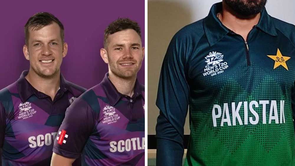 স্কটল্যান্ডের জার্সিতে ভারতের নাম থাকলেও পাকিস্তানের জার্সিতে লেখা ইউএই ২০২১।