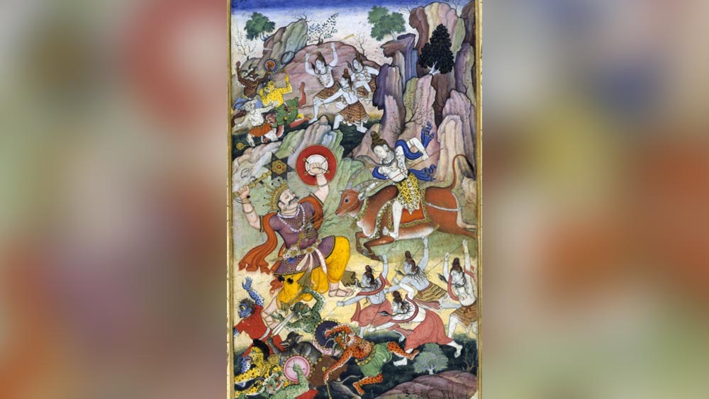 এ বার শিব নিজে প্রবেশ করেন রণক্ষেত্রে এবং অন্ধকের উপরে ত্রিশূল দিয়ে আঘাত করেন। ত্রিশুলের আঘাতে অন্ধকের দেহ থেকে রক্ত ক্ষরিত হলে প্রতিটি রক্তবিন্দু থেকে জন্ম নিতে থাকে একেকটি ভয়ানক দানব। তাদের সংহারের জন্য শিব বিভিন্ন মাতৃকাকে তৈরি করেন। মাতৃকারা দানবদের রক্ত ভূমি স্পর্শ করার আগেই তা খেয়ে ফেলে দানবদের জন্ম রোধ করেন। এর পর শিব অন্ধককে চরম আঘাত করেন। (সঙ্গের ছবিটি ‘হরিবংশ’-এর ফারসি অনুবাদের চিত্রায়ন থেকে)