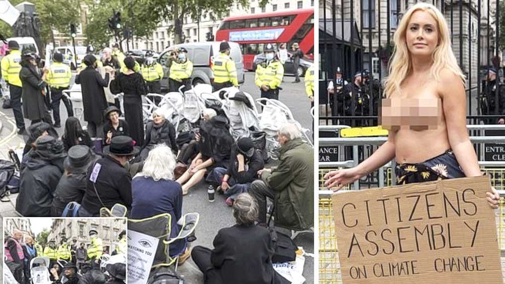 প্রতিবাদের সময় নিজের ঊর্ধ্বাঙ্গ উন্মুক্ত রাখেন লরা। কখনও পোস্টারে, কখনও স্টিকারে শরীর ঢাকেন। সেই পোস্টারে যেমন জলবায়ু সংক্রান্ত সতর্কতার বার্তা দেওয়া থাকে, তেমন থাকে বরিসের পদত্যাগের দাবিও।