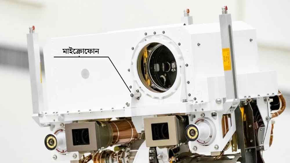 নাসার রোভারের মাস্তুলের যেখানে রয়েছে একটি মাইক্রোফোন। ছবি- নাসার সৌজন্যে।