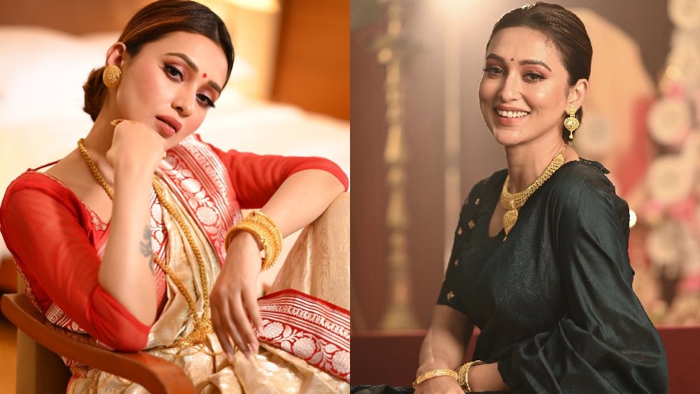 সুবর্ণ-সাজে মিমি চক্রবর্তীও টেক্কা দিচ্ছেন বন্ধু নুসরতকে। দুর্গা পুজো হোক বা কোজাগরী লক্ষ্মী আরাধনা, তারকা-সাংসদকে বারবারই দেখা গিয়েছে গা ভরা সোনার গয়নায়। তবে অধিকাংশ ক্ষেত্রে হাল্কা সাজ, ছিমছাম ধাঁচই পছন্দ নায়িকার। আর তাতেই বাজিমাত!