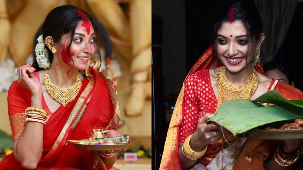 এক বছরও হয়নি বিয়ের। উত্তম কুমারের বাড়ির বৌ হিসেবে এ বছরই প্রথম বিজয়া, প্রথম লক্ষ্মী পুজো দেবলীনা কুমারের। দু’দিনই তাঁর পছন্দে ছিল সোনার ভারী হার, বালা ও দুল।