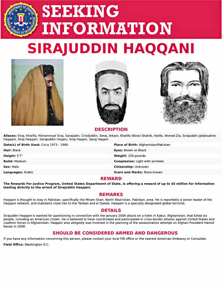 হক্কানির সম্পর্কে তথ্য চেয়ে এফবিআইয়ের তরফ থেকে প্রকাশিত হয়েছিল পোস্টার। 