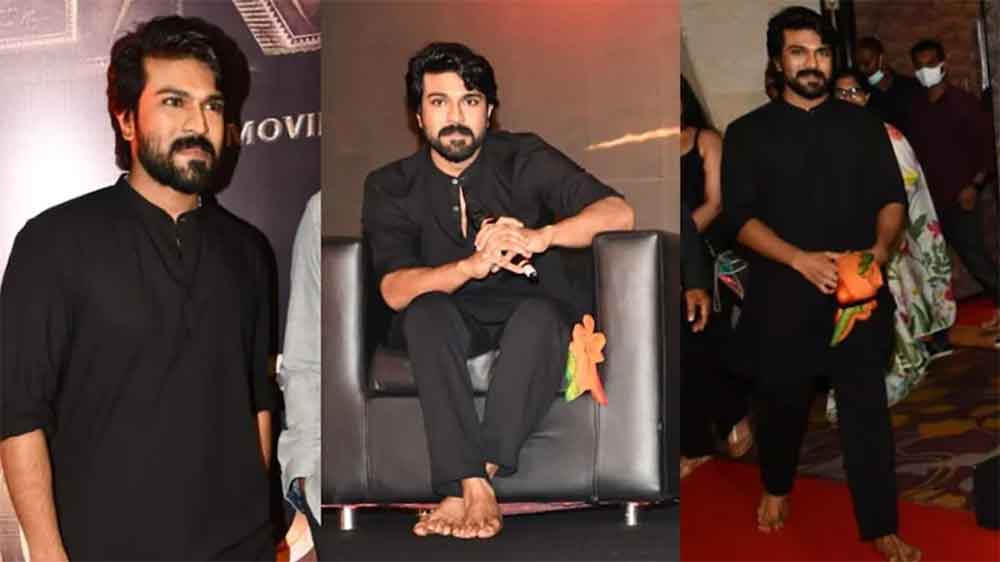 তবে অনেকেরই নজর ঘুরছিল রামচরণের পায়ের দিকে। পুরোপুরি কালো কুর্তা-পাজামায় পার্টিতে এসেছিলেন তিনি। একমুখ গোঁফদাড়ি। কপালে তিলক। তবে খালি পায়ে কেন? অনেকেই কৌতূহলী।