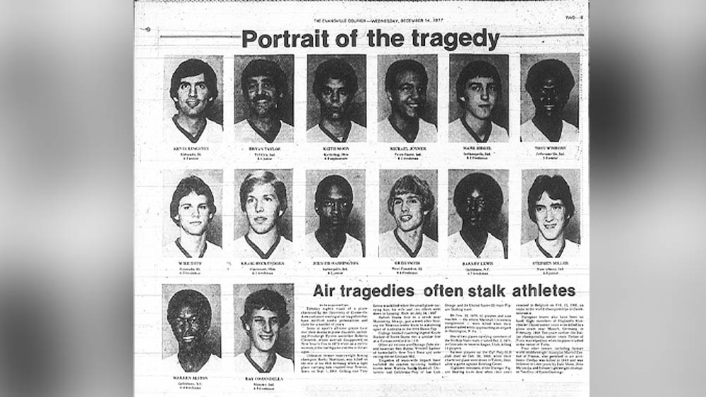 বাস্কেটবল দলের ব্যাগ দেখতে পেয়ে তিনি বুঝতে পারেন যে ইভান্সভিলের প্রিয় বাস্কেটবল দল ছিল ওই বিমানে।